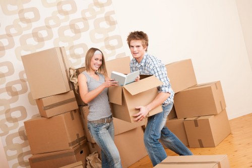 Packed moving boxes and furniture ready for collection in Crystal Palace